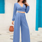 Surplice Top and Wide Leg Pants Set