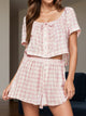 Plaid Short Sleeve Top and Shorts Set Apricot