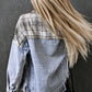 Plaid Pocketed Snap Down Denim Jacket