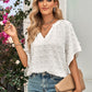 Swiss Dot Notched Neck Flare Sleeve Blouse