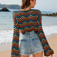 Striped Boat Neck Long Sleeve Cover Up