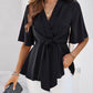 Devine Surplice Tie Waist Half Sleeve Blouse