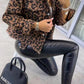 Leopard Raw Hem Denim Jacket