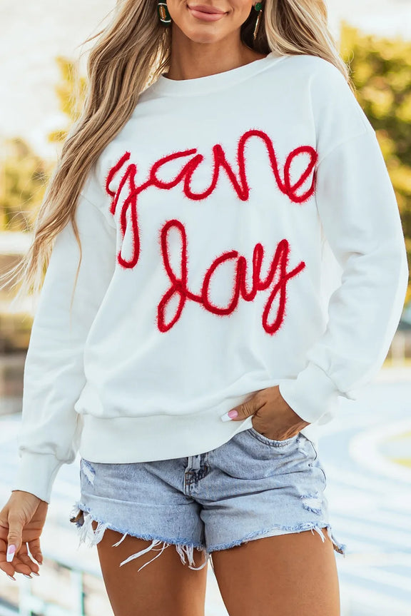 Round Neck Long Sleeve Sweatshirt White