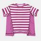 Full Size Contrast Stitching Striped Round Neck T-Shirt