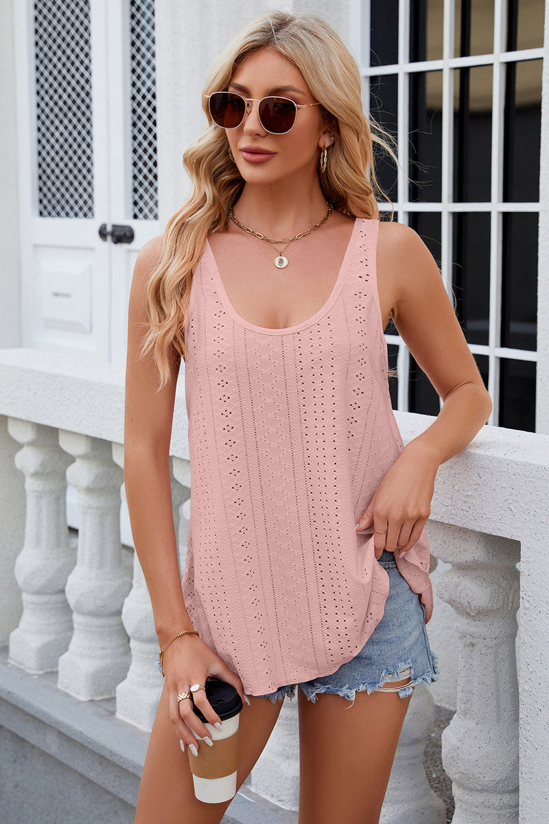 Eyelet Scoop Neck Wide Strap Tank Pink Purple