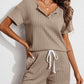 Notched Short Sleeve Top and Shorts Set