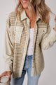 Houndstooth Button Up Long Sleeve Jacket Beige