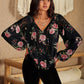 Flower Printed Tie Neck Long Sleeve Blouse