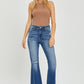 RISEN Full Size High Rise Front Slit Frayed Hem Flare Jeans