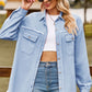 Button Up Collared Neck Raw Hem Denim Top