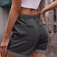 Drawstring Raw Hem Denim Shorts