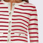 Striped Round Neck Button Up Long Sleeve Cardigan