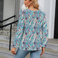 Printed Round Neck Flounce Sleeve Blouse