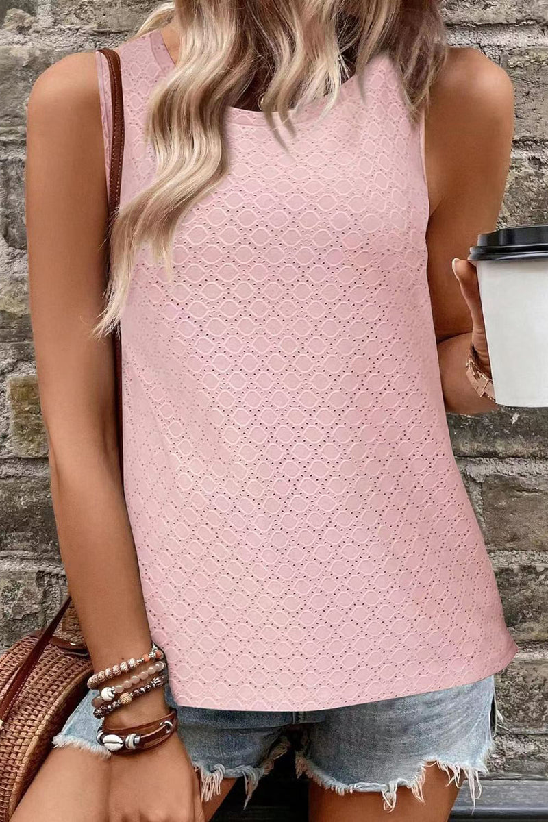 Eyelet Round Neck Tank Blush Pink
