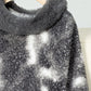 Furry Contrast Three-Quarter Poncho