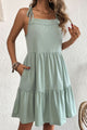 Tie-Shoulder Tiered Dress with Pockets Light Green
