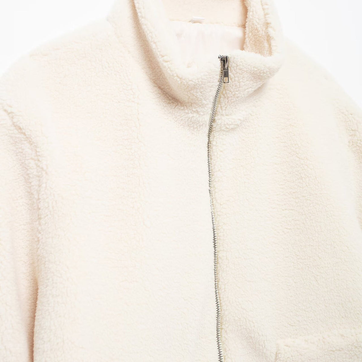 Turtleneck Zip Up Long Sleeve Plush Jacket