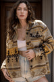 Pocketed Geometric Collared Neck Jacket Camel