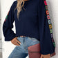 Embroidered Round Neck Long Sleeve Top