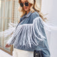 Tassel Button Up Dropped Shoulder Denim Jacket