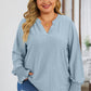 Plus Size Eyelet Notched Flounce Sleeve Blouse