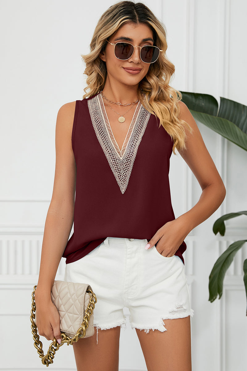V-Neck Wide Strap Tank Burgundy
