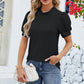 Frill Mock Neck Short Sleeve Eyelet Blouse