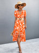 V-Neck Short Sleeve High Slit Midi Dress Orange-Red