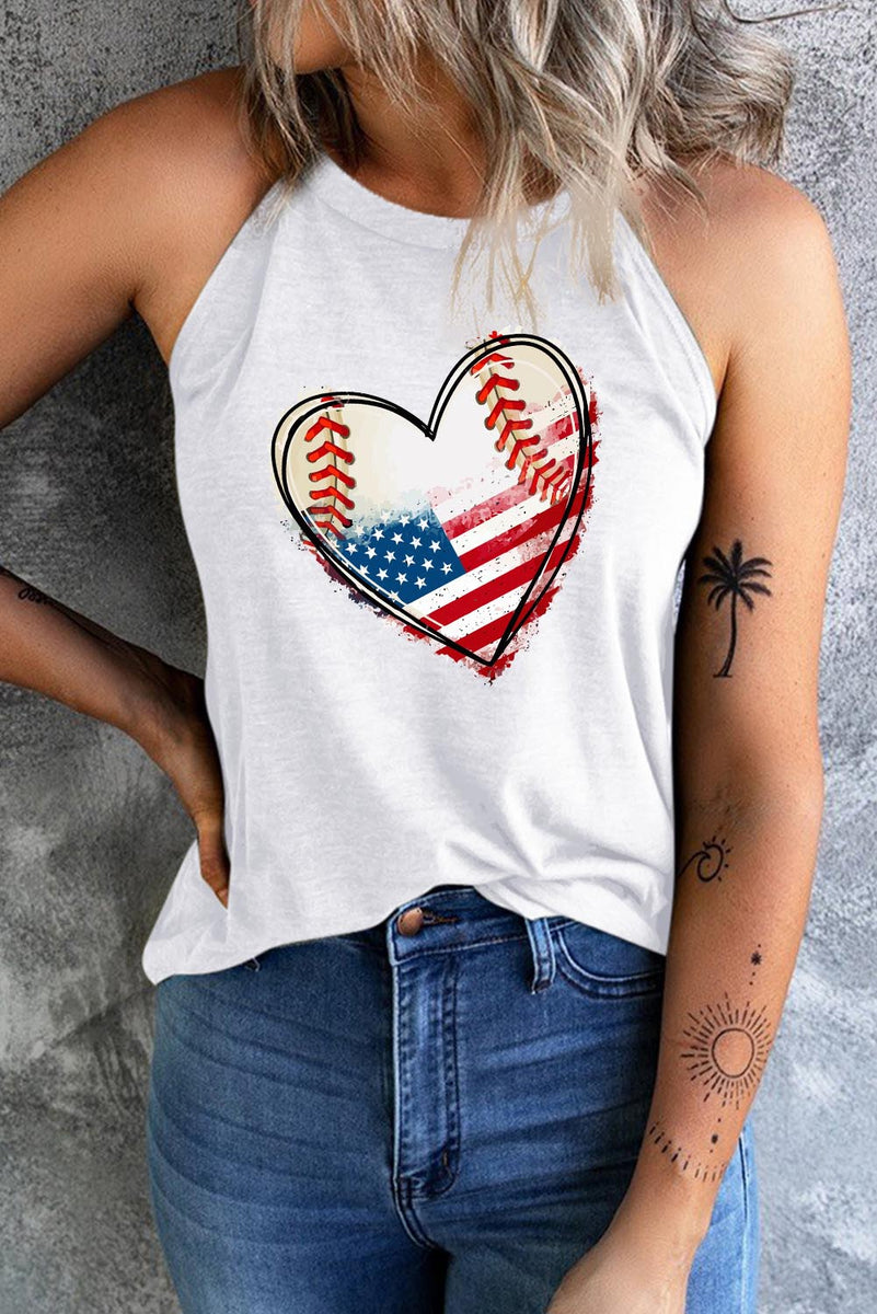 US Flag Heart Graphic Tank White