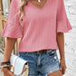 Textured V-Neck Flounce Sleeve Blouse