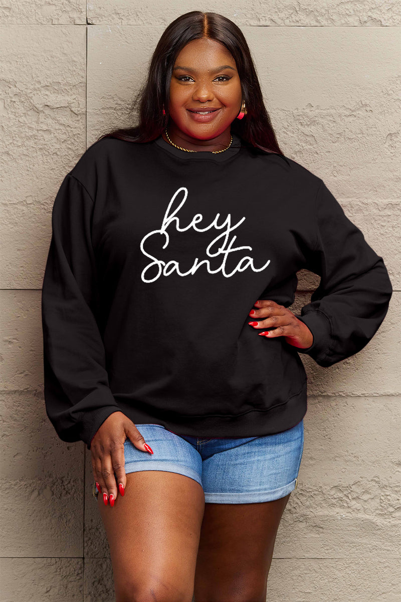 Simply Love Full Size HEY SANTA Graphic Sweatshirt Black