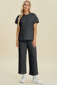 Double Take Full Size Texture Round Neck Short Sleeve Top and Pants Set Black