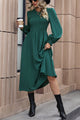Smocked Long Sleeve Midi Dress Dark Green