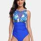 Cutout Printed Round Neck One-Piece Swimwear