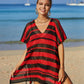 Tassel Openwork Striped V-Neck Cover Up