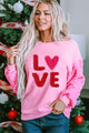 LOVE Sequin Dropped Shoulder Sweatshirt Pink