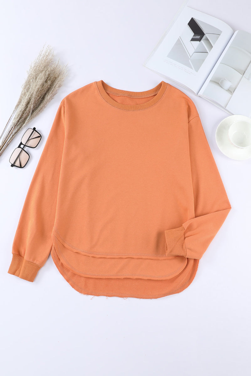 Side Slit Drop Shoulder Sweatshirt Orange