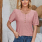 Eyelet Round Neck Short Sleeve Blouse