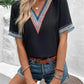 Full Size V-Neck Short Sleeve Blouse