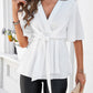 Devine Surplice Tie Waist Half Sleeve Blouse