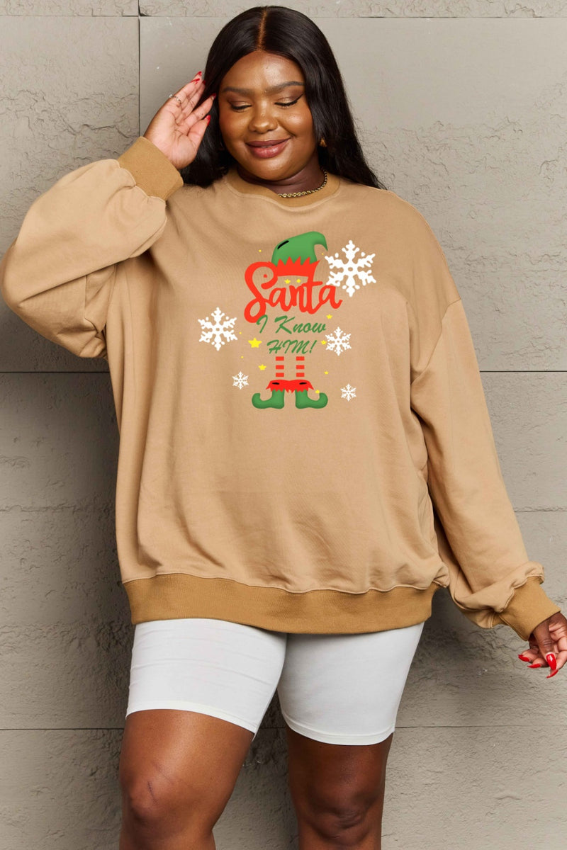 Simply Love Full Size Graphic Round Neck Sweatshirt Khaki