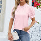 Frill Mock Neck Short Sleeve Eyelet Blouse