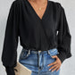 Perfee Surplice Ruched Long Sleeve Bodysuit