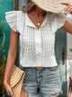 Perfee Lace Detail Eyelet Ruffle Cap Sleeve Blouse White