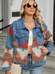 Geometric Button Up Long Sleeve Denim Jacket Dusty Blue