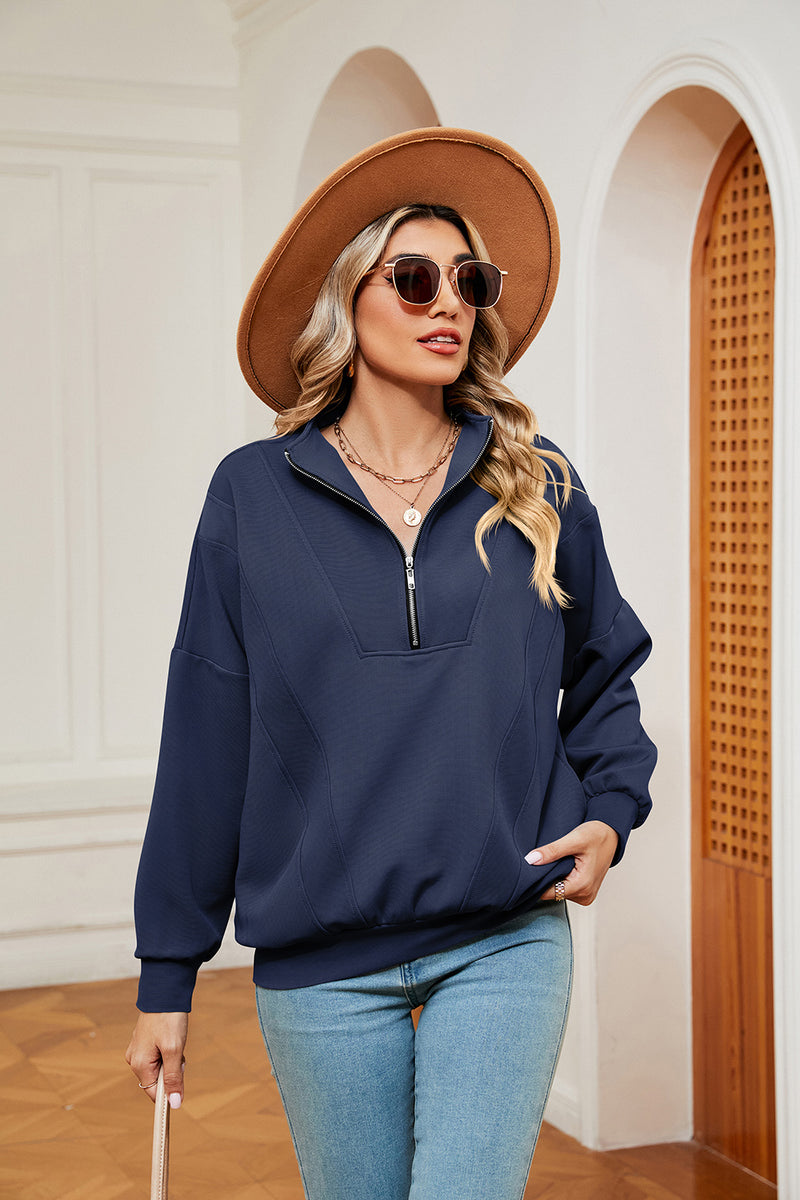 Half-Zip Dropped Shoulder Sweatshirt Peacock Blue