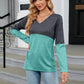 V-Neck Long Sleeve Two-Tone T-Shirt