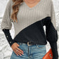 Contrast Buttoned V-Neck Blouse