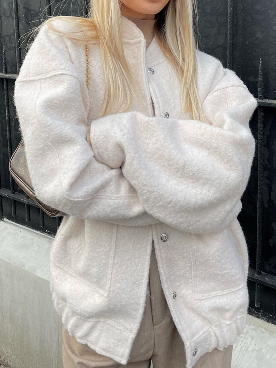 Full Size Snap Down Drop Shoulder Jacket White